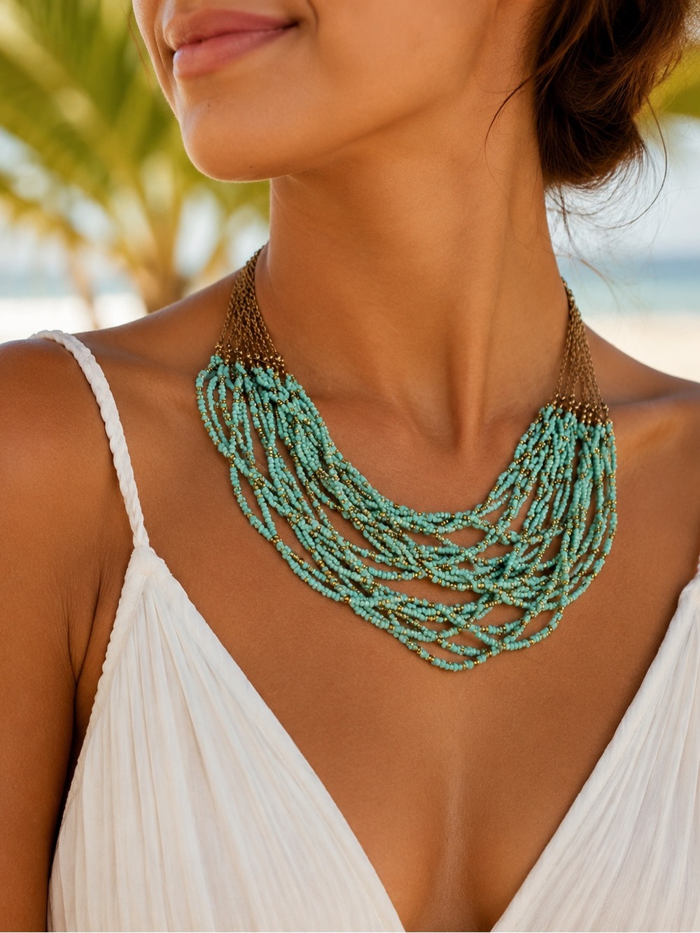 Turquoise Multi-Strand Beaded Necklace - Stylish Women Jewelry